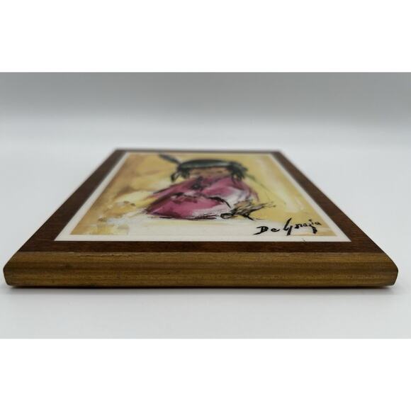 Ted DeGrazia Art Print on Wood Plaque Kneeling Girl Laminated “Love Me” 5.5”x7” - Picture 4 of 7